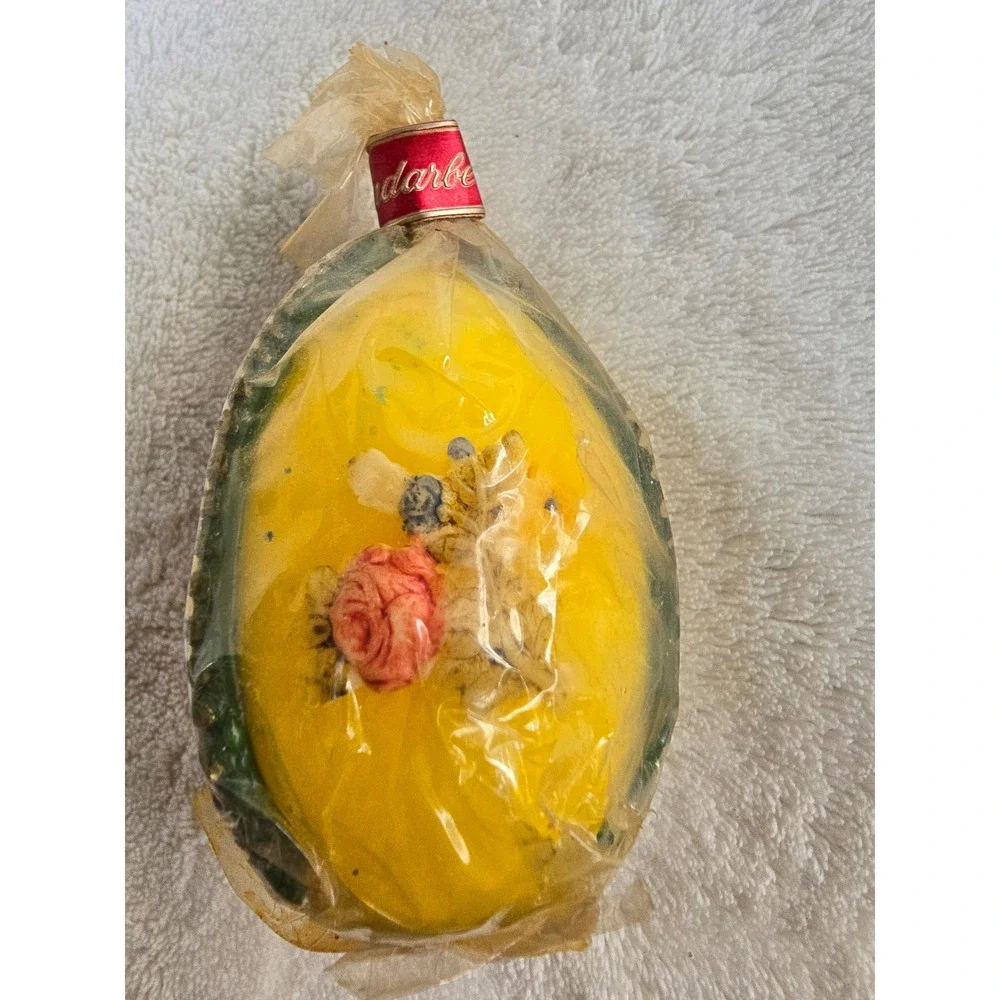 Vintage Handarbeit Floral Egg Candle Made in Western Germany Yellow Wax Decor